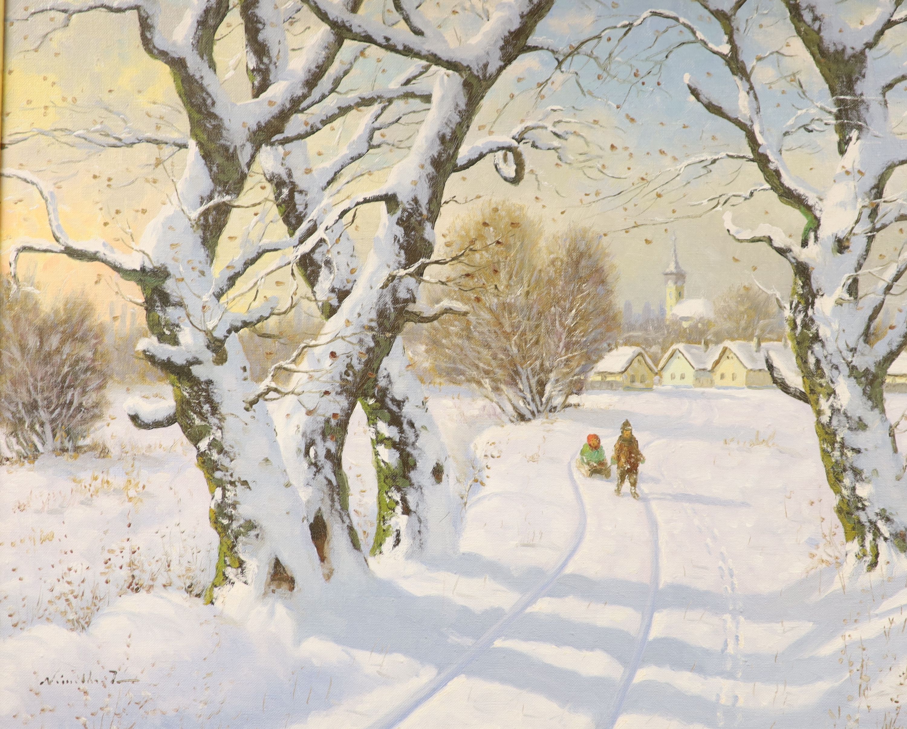 Z* Nemeth (20th century), oil on canvas, Winter landscape, 50 x 60cm